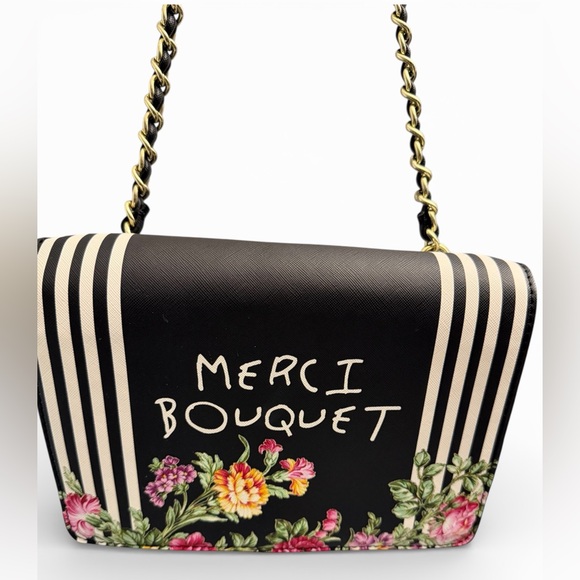 Betsey Johnson Handbags - Betsey Johnson Black Stripe Floral "Merci Bouquet" Shoulder Bag